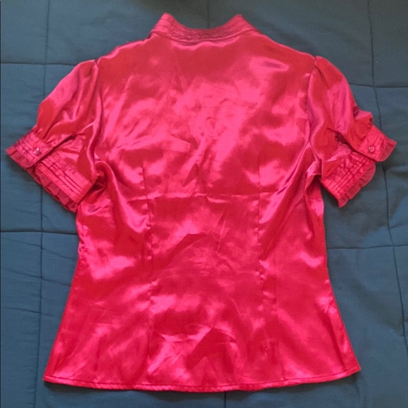 Red Satin Ruffle Blouse - Picture 6 of 6